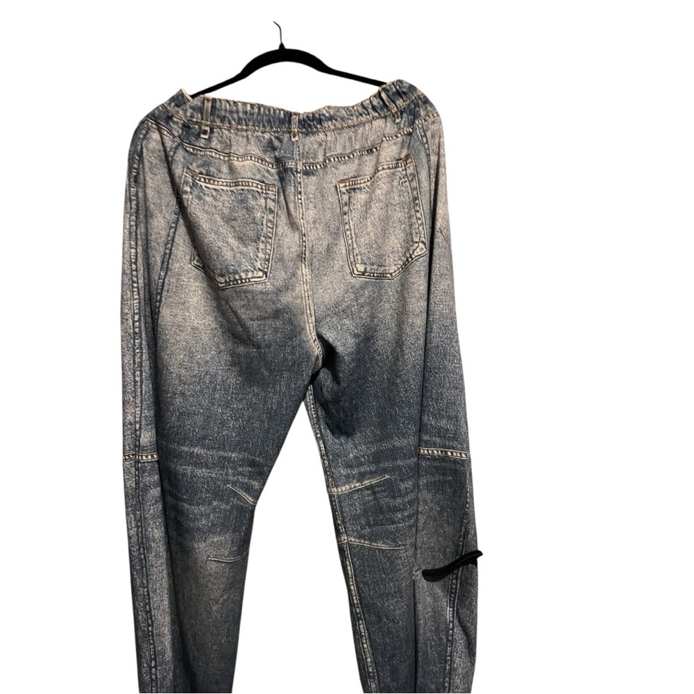 Oddi L Blue Barrel Leg Denim Look Leggings - Picture 3 of 6